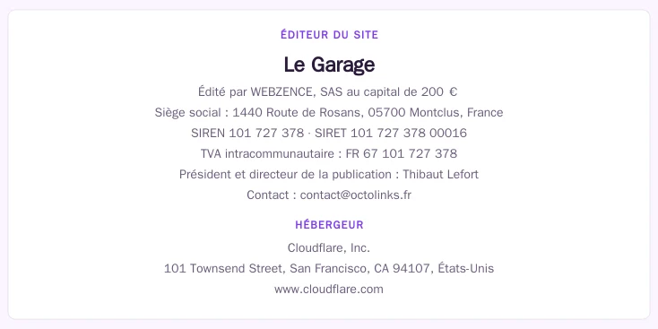 Coordonnées légales de l&rsquo;éditeur et de l&rsquo;hébergeur du site